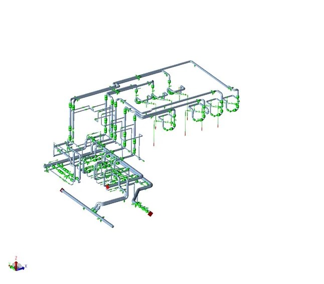 Bentley AutoPIPE model with supports and spring hangers.